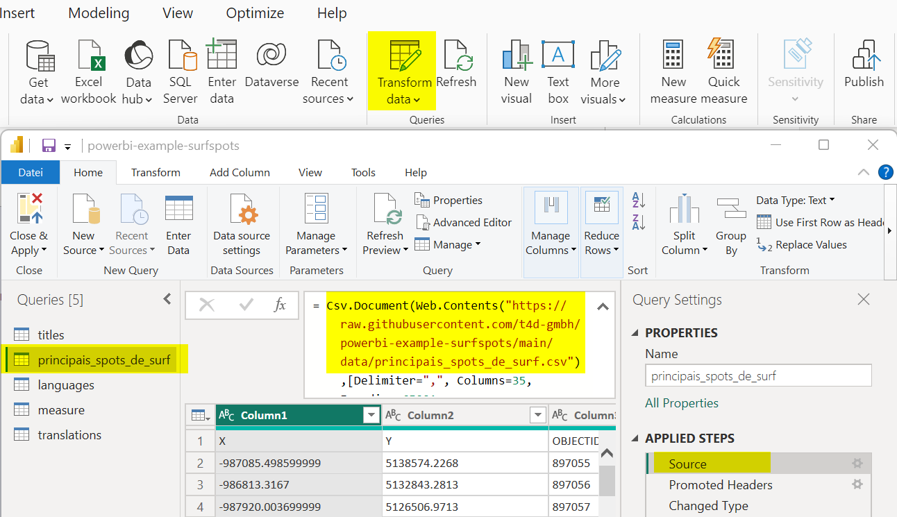 Transform data